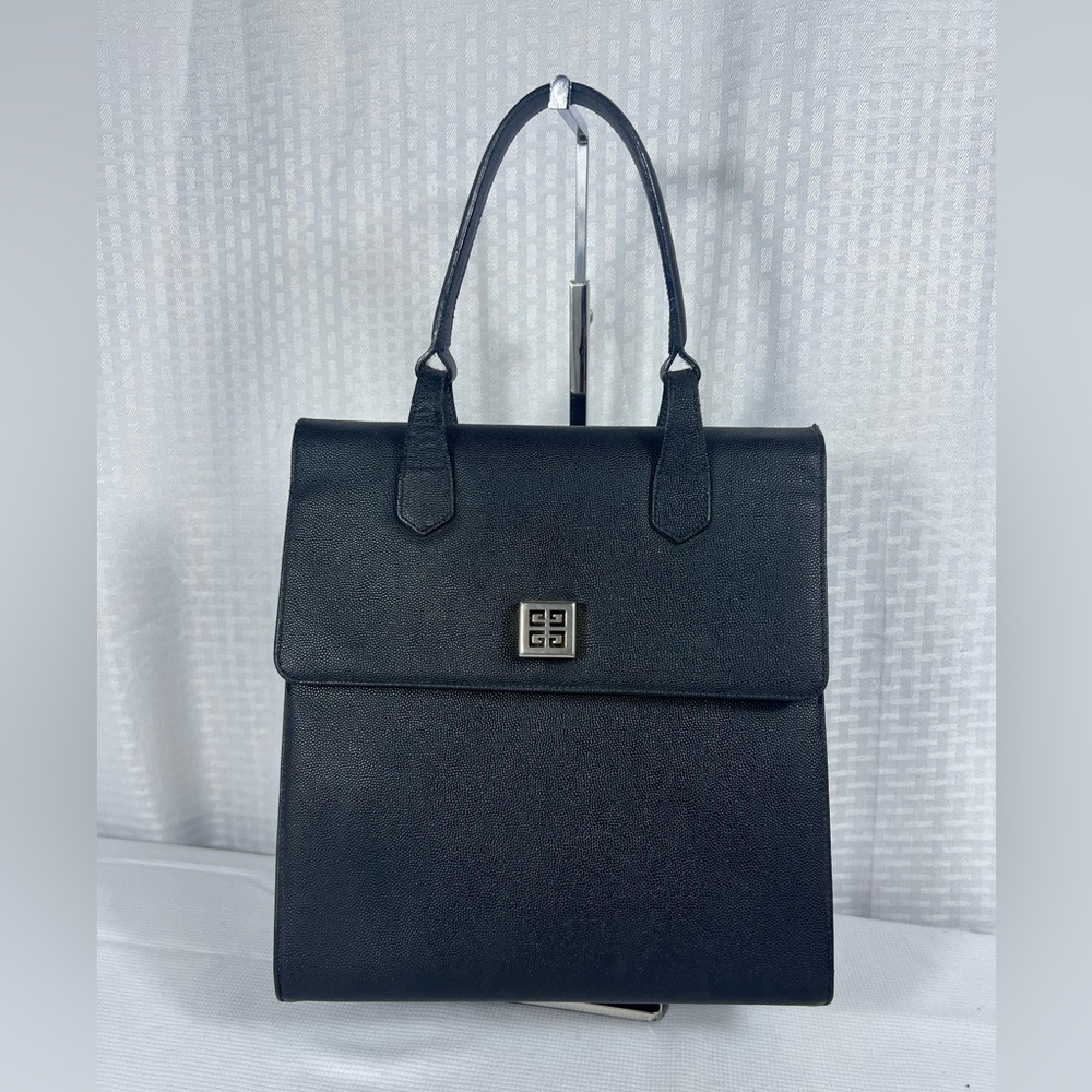 3151: Vintage Givenchy Black Leather Top Handle Bag 4G Logo